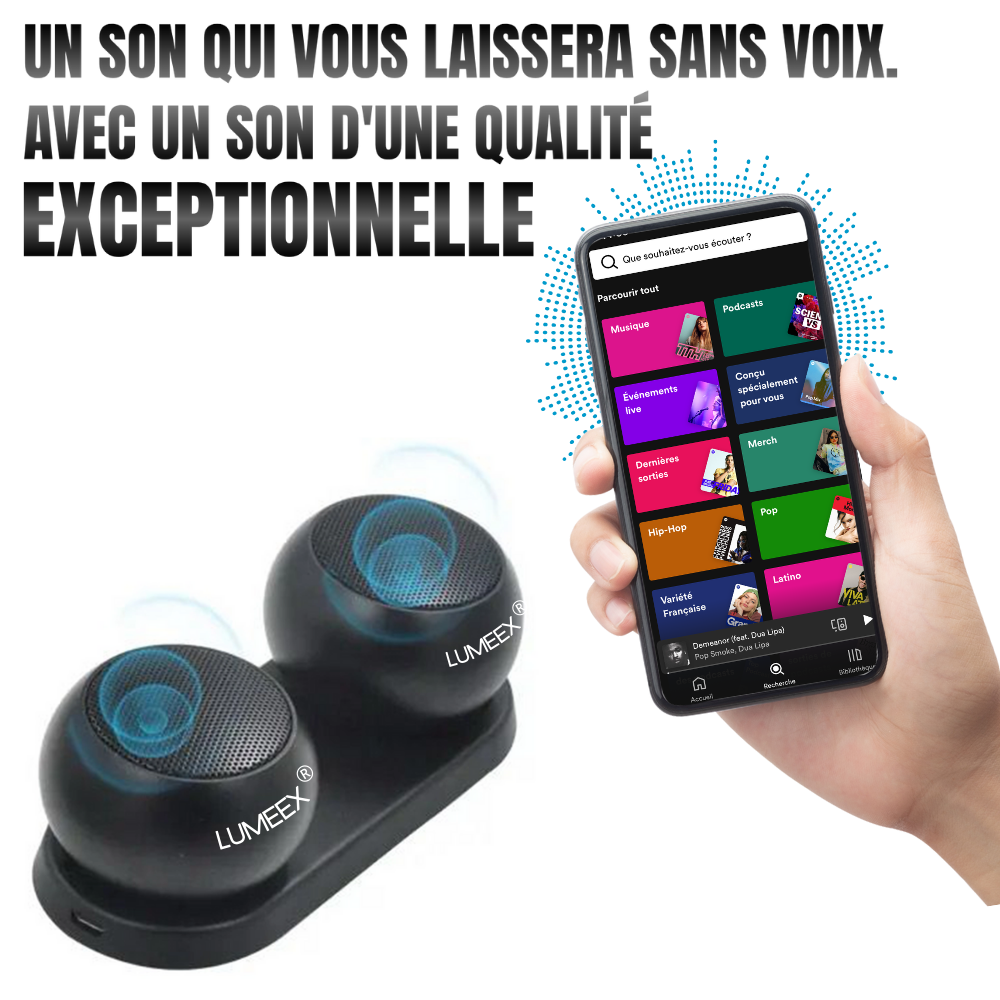 MINI ENCEINTE BLUETOOTH DUALPLAY AVEC STATION DE CHARGE MAGNÉTIQUE LUMEEX