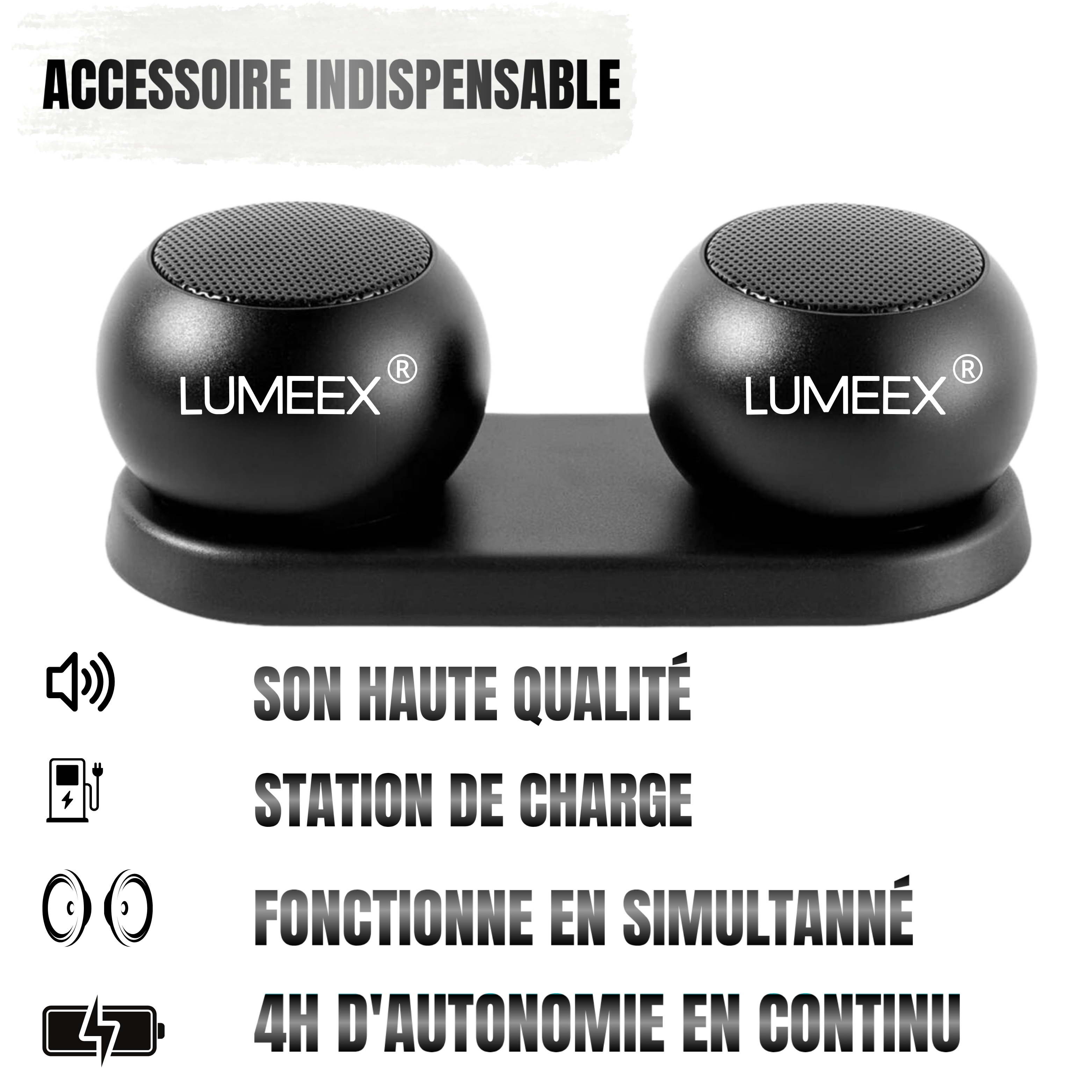 MINI ENCEINTE BLUETOOTH DUALPLAY AVEC STATION DE CHARGE MAGNÉTIQUE LUMEEX